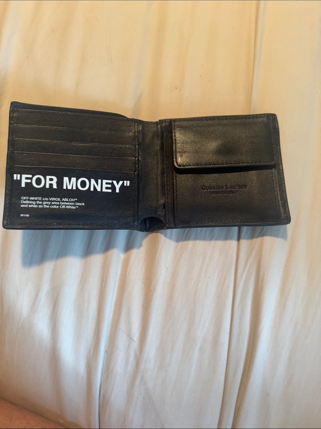Off-White Black Leather Money Clip Wallet With "For Money" Graphic